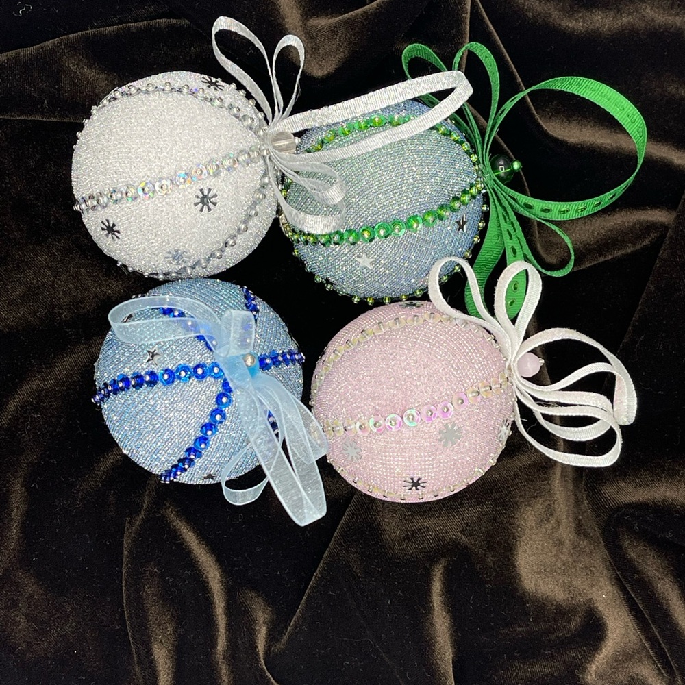 Colorful Handmade Beaded Christmas Ornaments Set